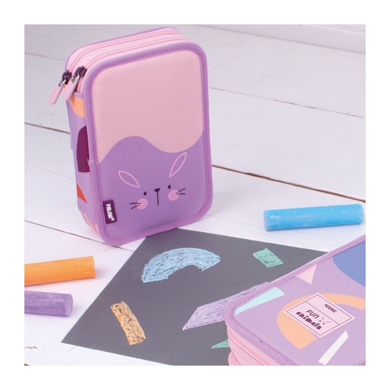 Trousse garnie 2 compartiments FUN ANIMALS Violet Milan