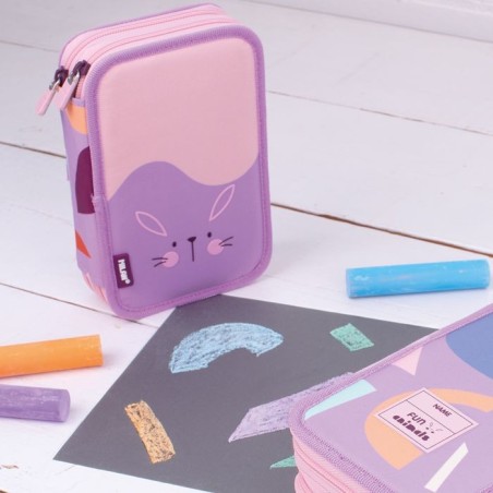 Trousse garnie 2 compartiments FUN ANIMALS Violet Milan