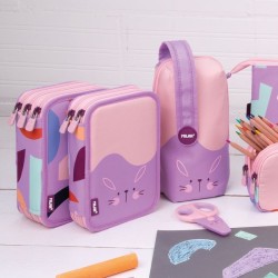 Trousse garnie 2 compartiments FUN ANIMALS Violet Milan