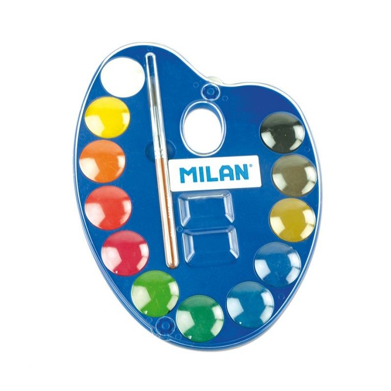 Aquarelle 12 pastilles en palette avec pinceau Milan