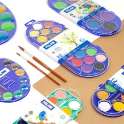 Aquarelle 12 pastilles en palette avec pinceau Milan