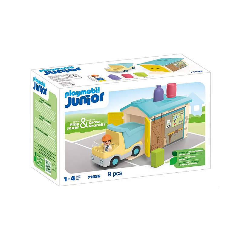 Ouvrier avec camion et garage