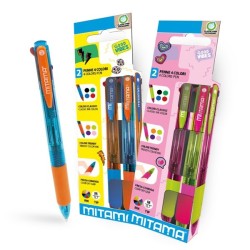 Stylo à bille pte 1mm FOR FUN 4 coul blist de 2 MITAMA