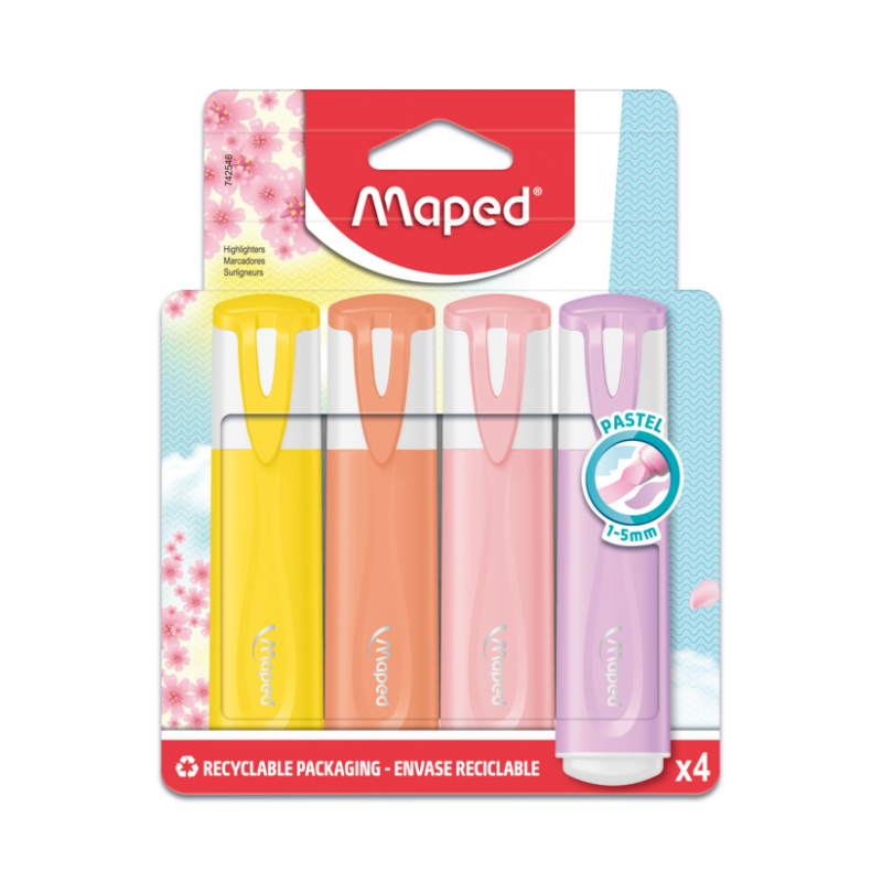 Surligneur FLUO PEPS poch de 4 PASTEL Maped