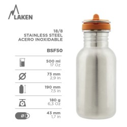 St. steel water bottle Flow cap 0,5L Disfraces LAKEN