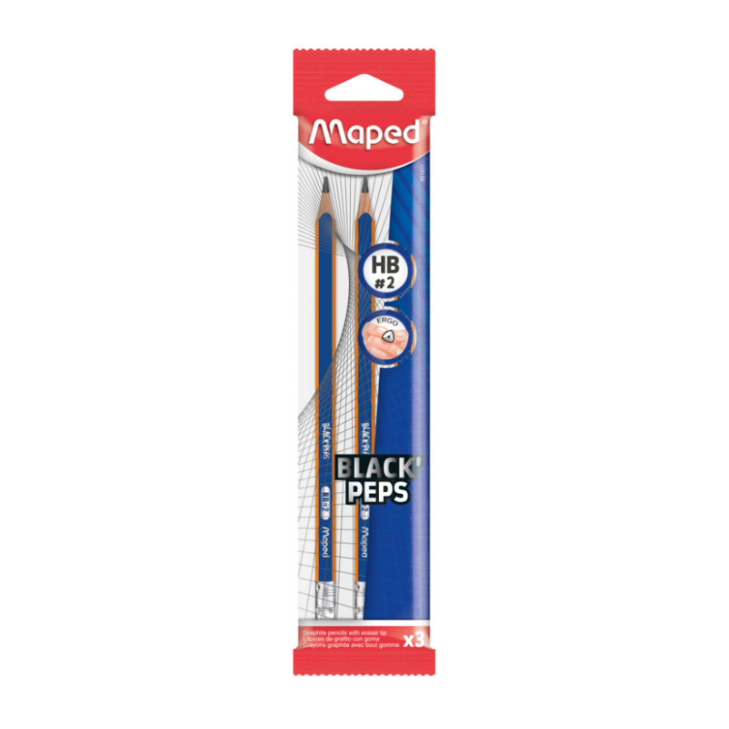 Crayon graphite HB avec gomme  Blackpep's NAVY flowpack de 3 MAPED