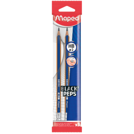 Crayon graphite HB avec gomme  Blackpep's NAVY flowpack de 3 MAPED