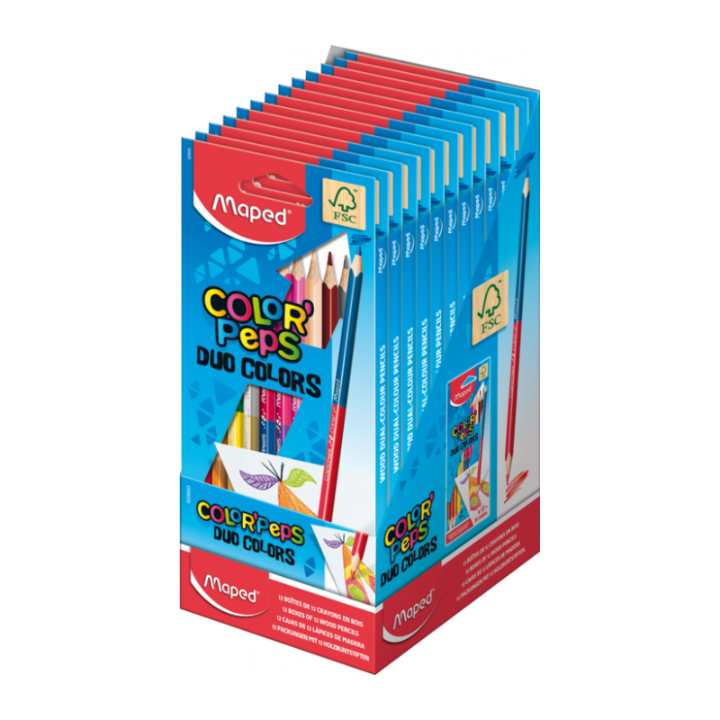 Crayon de couleur 18cm e 12cl bicolores color'peps fsc 100% Maped