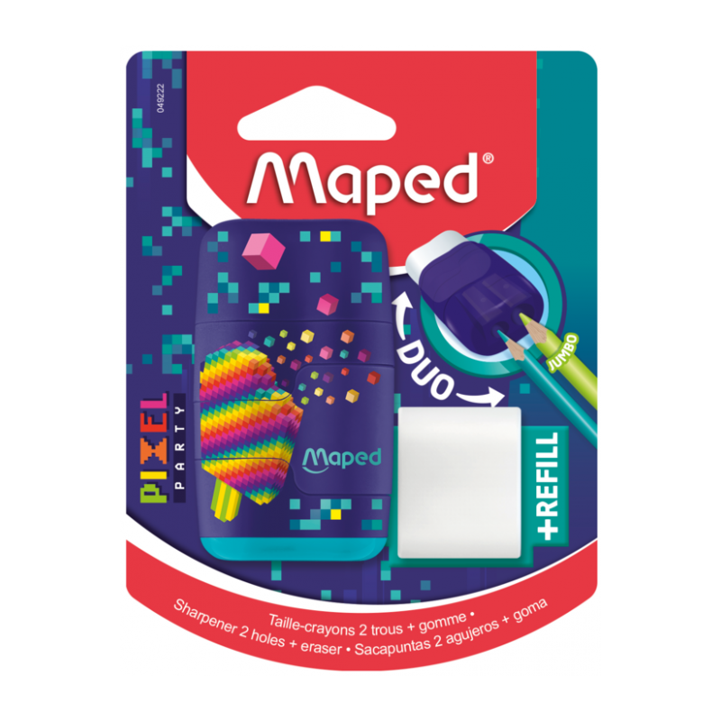 Duo taille-crayon et gomme 2-en-1 blister PIXEL PARTY Maped