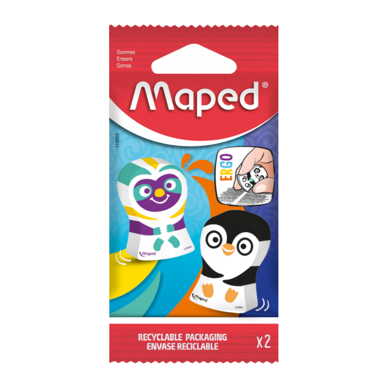 Gomme ERGO FUN animals ss flowpack 2pcs Assortie MAPED