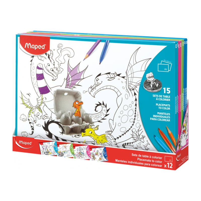 Set de 15 flles A3 Illustrées supports coloriage Maped