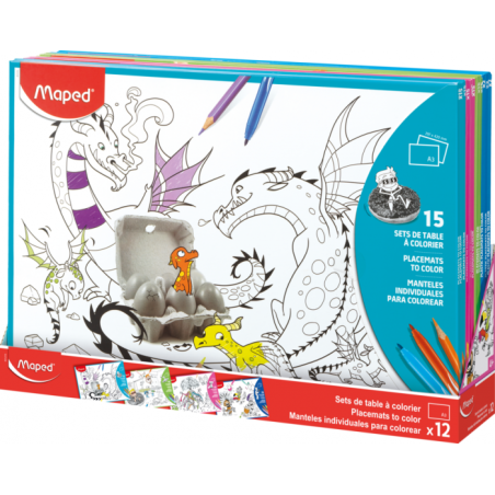 Set de 15 flles A3 Illustrées supports coloriage Maped