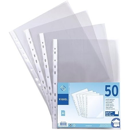 Pochette plast. perfo transp A4 (Lot de 50) Viquel