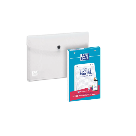 Fiche bristol blanche perf. en bloc A5 5x5 30 flles Oxford