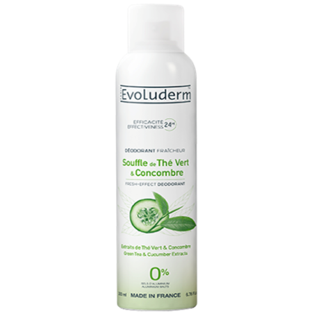 Déodorant souffle de thé vert et concombre 24h 200ml EVOLUDERM 20377