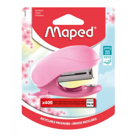 Mini agrafeuse VIVO PASTEL rose 24/6+400 agrafes ss blister Maped