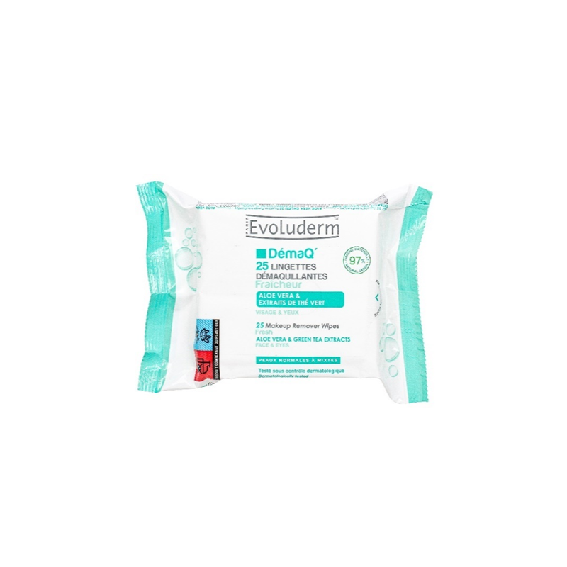 Lingette démaq  fraicheur peaux normales à mixt. 25pc 16278 EVOLUDERM