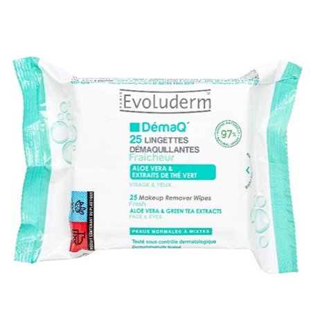 Lingette démaq  fraicheur peaux normales à mixt. 25pc 16278 EVOLUDERM