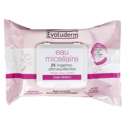 Lingette démaquillante micellaire peaux sensibles 25pcs EVOLUDERM