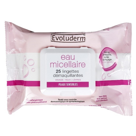 Lingette démaquillante micellaire peaux sensibles 25pcs EVOLUDERM