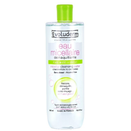 Eau micellaire peaux Mixtes & Grasses 500ml EVOLUDERM