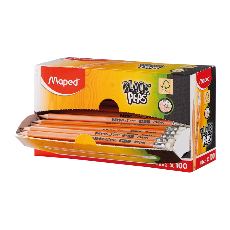 Crayon graphite HB avec gomme BLACK'PEPS FSC 100% Maped