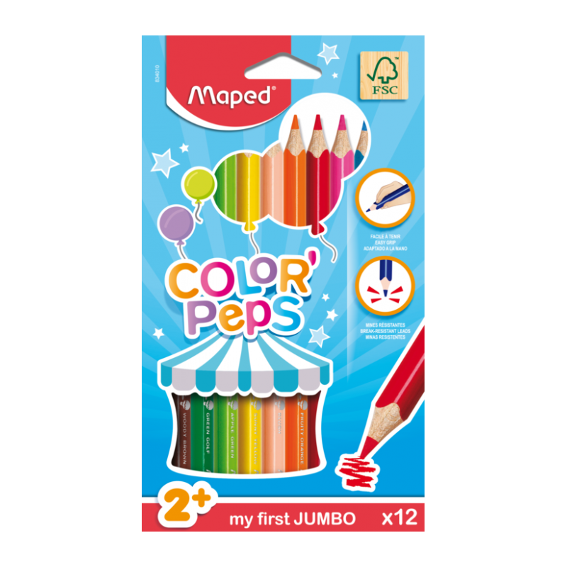 Crayon de couleur 18cm et 12cl jumbo color'peps fsc 100% Maped
