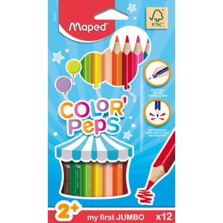 Crayon de couleur 18cm et 12cl jumbo color'peps fsc 100% Maped