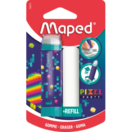 Gomme blanche bâton +recharge en blister PIXEL PARTY Maped