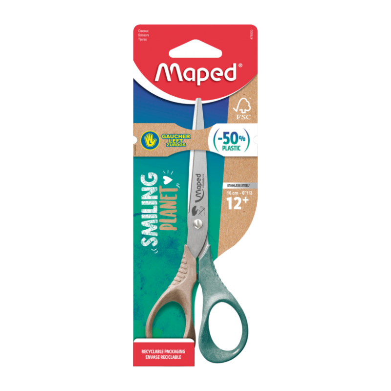 Ciseaux 3D Ergonomique 16cm GAUCHER ss blist fsc SMILING PLANET Maped