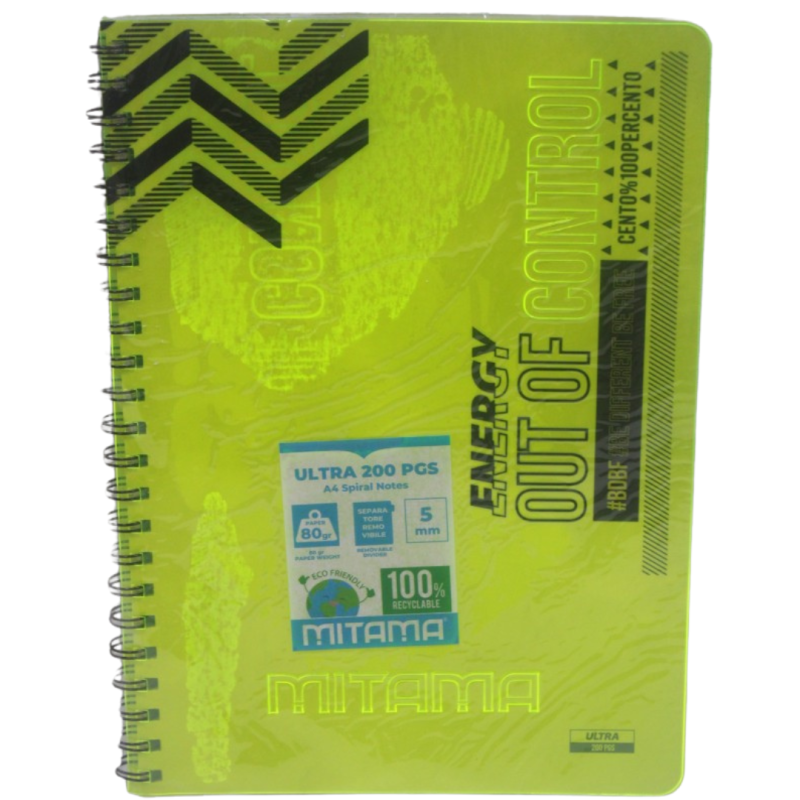 Note book A4 int. ligné 200p FLUO COLORS MITAMA