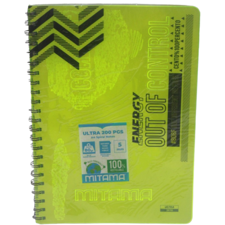 Note book A4 int. ligné 200p FLUO COLORS MITAMA
