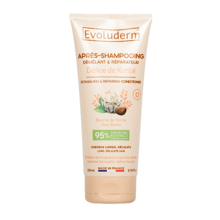 Après-shampoing démêlant et réparateur délice Karité 200ml EVOLUDERM