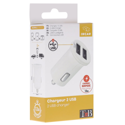 Chargeur allume-cigare double USB 2.4A - blanc