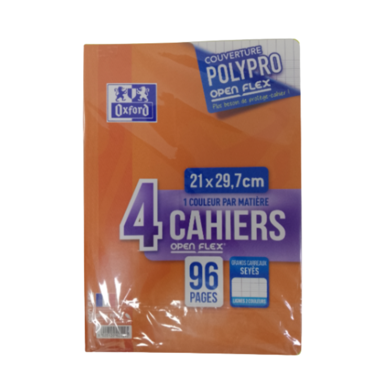 Cahier A4 96p 90g seyès Openflex couv Polypro lot de 4 Oxford