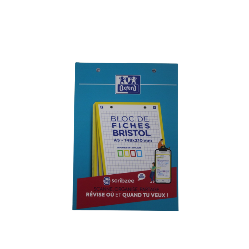 Fiche bristol blanche perf. en bloc A5 5x5 30 flles bord clr Oxford