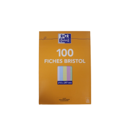 Fiche bristol couleur assortie A4 5x5 pqt de 100 Oxford