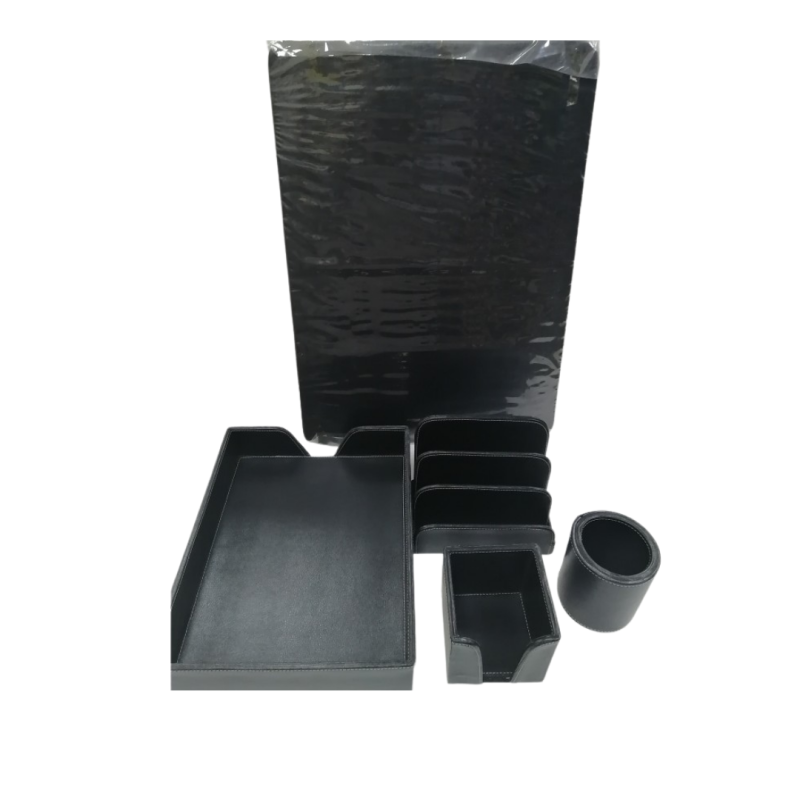 Garniture de bureau Simili Cuir avec fil blanc 5 pièces