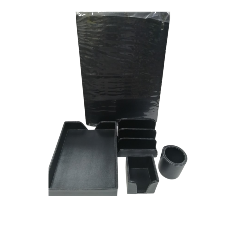 Garniture de bureau Simili Cuir avec fil blanc 5 pièces