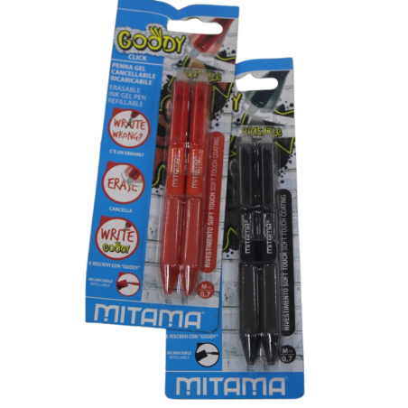 Stylo à bille rétractable effaçable blister de 2 MITAMA