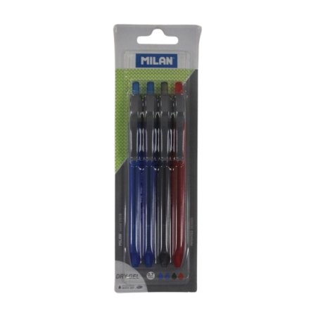 Stylo à bille rétractable DRYGEL ss blister (2B, 1N et 1R) MILAN