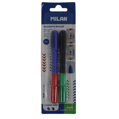 Stylo à bille rétractable pte 1mm SWAY combi duo blister de 2 MILAN