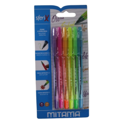 Stylo à bille pte 1mm SFERIX NEON blist de 6 Ass MITAMA
