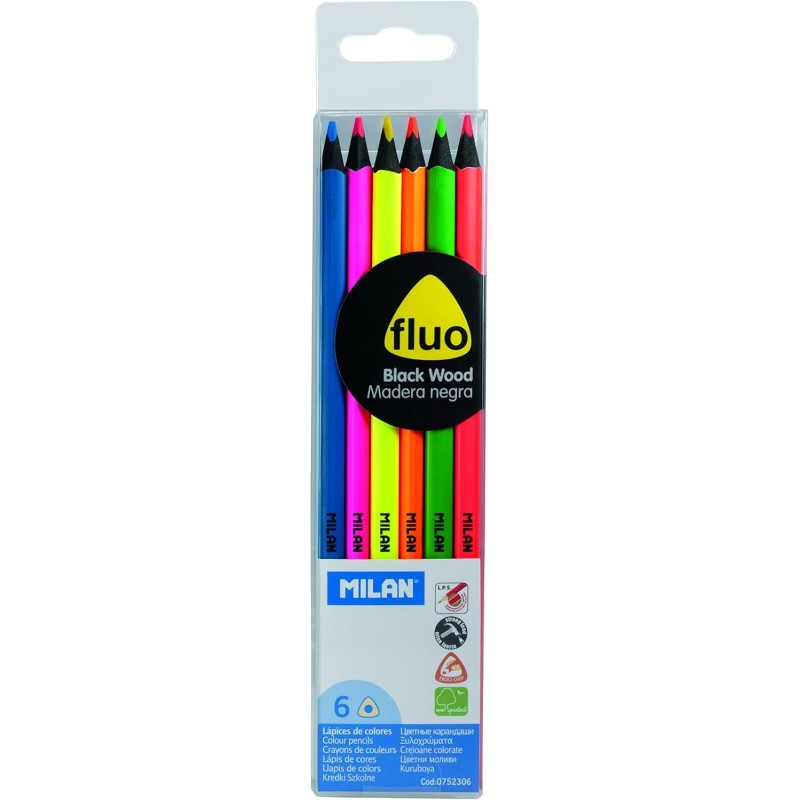 Crayon de couleur 6 Bicolor Fluo et métallique Milan