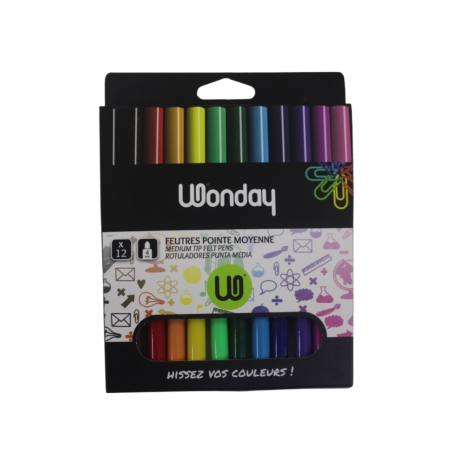 Feutre 12 couleurs pte moyenne WONDAY