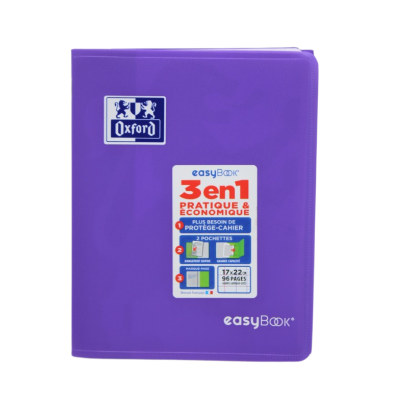 Cahier easybook agrafe 17x22 96p 90g seyes polypro assortis Oxford