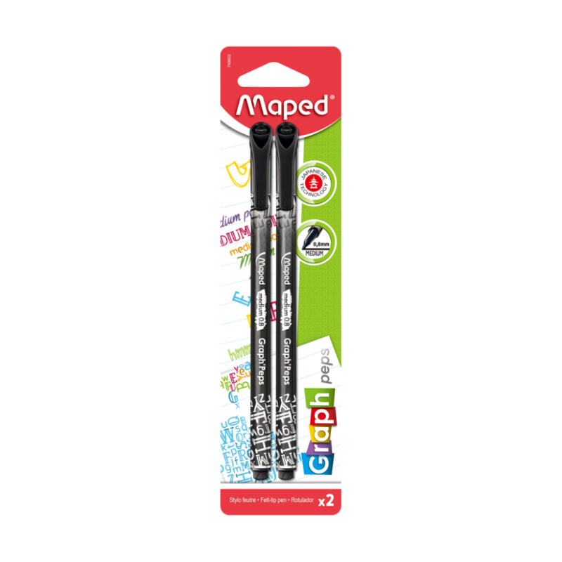 Feutre de bureau pte 0,8 mm DECO GRAPH PEP'S blist de 2  Maped