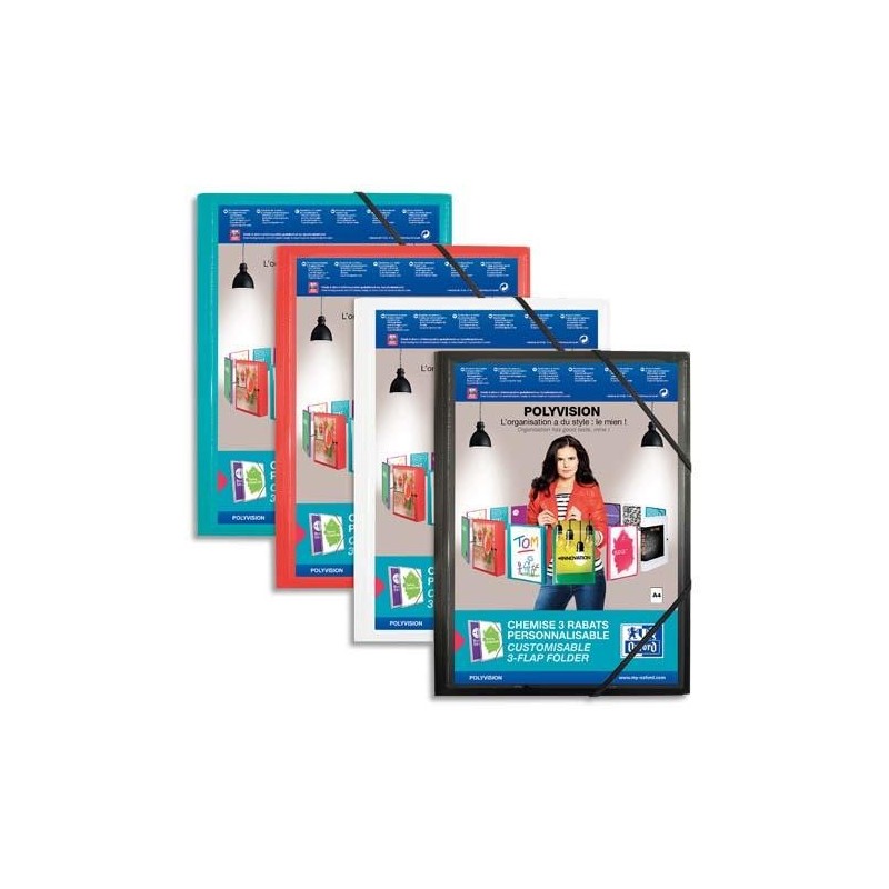 Chemise 3 rabats à élast. personnalisable Polyvision Opaque A4 Elba