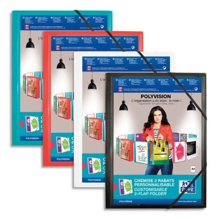 Chemise 3 rabats à élast. personnalisable Polyvision Opaque A4 Elba