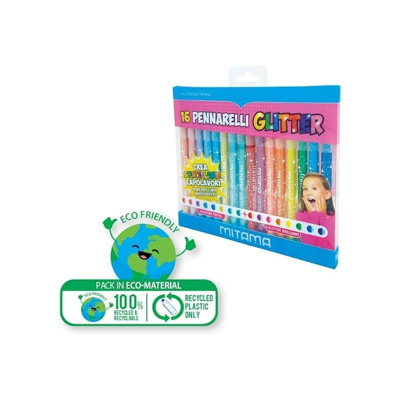 Feutre 16 couleurs PASTEL&BRIGHT GLITTER MITAMA